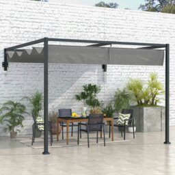 Rackhams 2 x 3(m) Wall Mounted Pergola with Retractable Roof, Dark Grey - Dark Grey - Steel, Polyester - 297L x 397W x 220Hcm - thumbnail 1