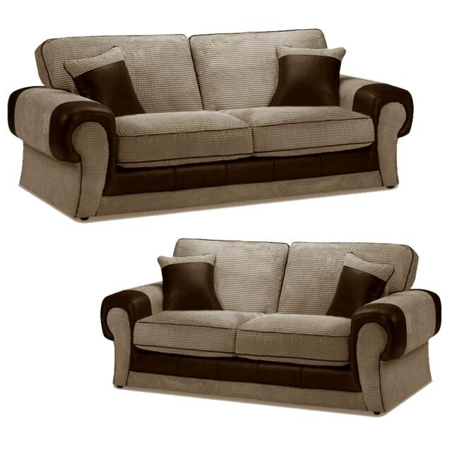 Rackhams Portland Mixed Fabric Sofa Suite - Brown and Beige - image 1