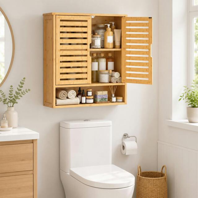 Rackhams Wall Mounted Bathroom Cabinet with 2 Louvered Doors, Open Shelf - image 1