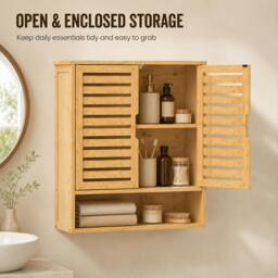 Rackhams Wall Mounted Bathroom Cabinet with 2 Louvered Doors, Open Shelf - thumbnail 4