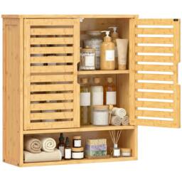 Rackhams Wall Mounted Bathroom Cabinet with 2 Louvered Doors, Open Shelf - thumbnail 2