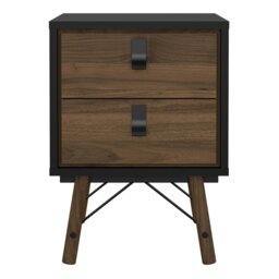 Rackhams Ry Bedside cabinet 2 drawer in Matt Black Walnut - Black - Manufactured wood - 1 - thumbnail 2