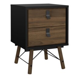 Rackhams Ry Bedside cabinet 2 drawer in Matt Black Walnut - Black - Manufactured wood - 1