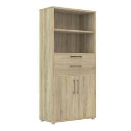 Rackhams Prima Bookcase 2 Shelves with 2 Drawers 2 Doors In Oak - Oak Effect - Wood - 1
