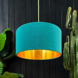 "Rackhams Jade Velvet Lampshade With Gold Foil Lining - 40cm Diameter x 23cm Height / (16"" x 9"")"