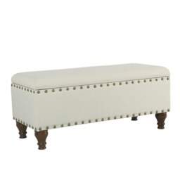 Rackhams Chelsea Storage Ottoman Bench - Cream/Brass Upholstered with flip lid - Cream/Brass - thumbnail 2
