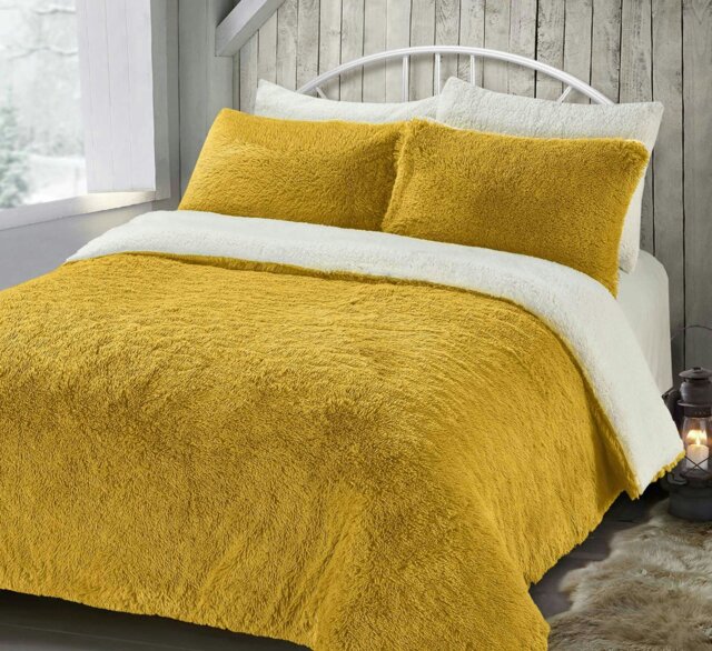 Rackhams Alaska Shaggy Faux Fur Fluffy and Warm Fleece Duvet Cover Set - Ochre - Single - image 1
