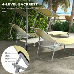 Rackhams Folding Chair Sun Lounger w/ Sunshade Garden Recliner Hammock - 1 - Brown - thumbnail 4