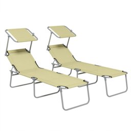 Rackhams Folding Chair Sun Lounger w/ Sunshade Garden Recliner Hammock - 1 - Brown - thumbnail 2