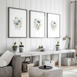 Rackhams Blue Color Wall Art - Set of 3 Botanical Wall art Prints - A3 11.69 x 16.54 in / 29.7 x 42 cm - Satin Photo paper 280 gsm - White Frame - thumbnail 2