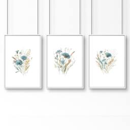 Rackhams Blue Color Wall Art - Set of 3 Botanical Wall art Prints - A3 11.69 x 16.54 in / 29.7 x 42 cm - Satin Photo paper 280 gsm - White Frame - thumbnail 1