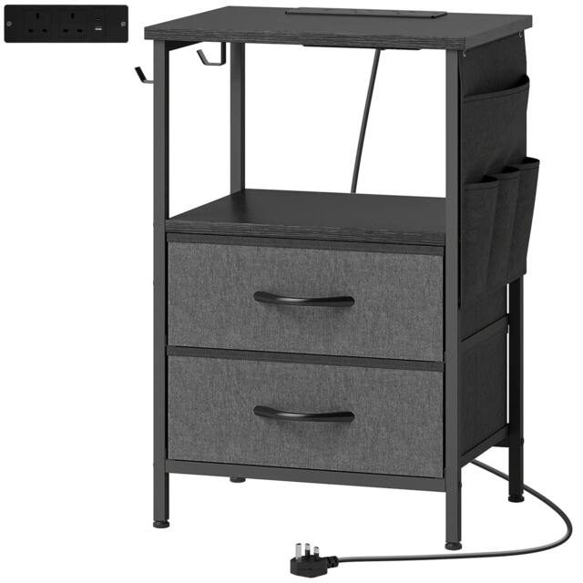 Rackhams Bedside Table with Charging Station - Black