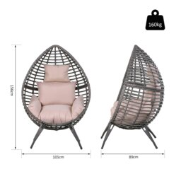 Rackhams Outdoor indoor Wicker Teardrop Chair with Cushion Rattan Lounger - Grey - PE Rattan,Metal,PP Cotton - 156cmx101cmx89cm - thumbnail 6