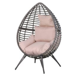 Rackhams Outdoor indoor Wicker Teardrop Chair with Cushion Rattan Lounger - Grey - PE Rattan,Metal,PP Cotton - 156cmx101cmx89cm - thumbnail 2