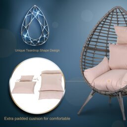 Rackhams Outdoor indoor Wicker Teardrop Chair with Cushion Rattan Lounger - Grey - PE Rattan,Metal,PP Cotton - 156cmx101cmx89cm - thumbnail 5