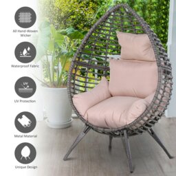 Rackhams Outdoor indoor Wicker Teardrop Chair with Cushion Rattan Lounger - Grey - PE Rattan,Metal,PP Cotton - 156cmx101cmx89cm - thumbnail 4