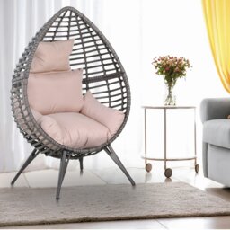 Rackhams Outdoor indoor Wicker Teardrop Chair with Cushion Rattan Lounger - Grey - PE Rattan,Metal,PP Cotton - 156cmx101cmx89cm - thumbnail 3