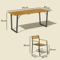 Rackhams 7 Piece Garden Dining Set with Table and 6 Stackable Chairs, Brown - Brown - Steel, Fir Wood - 175L x 80W x 75H cm - thumbnail 5