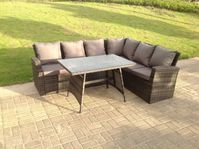 Rackhams High Back Grey Mixed Outdoor garden furniture Rattan Corner Sofa Dining Set Table 6 Seater right corner - image 1