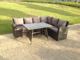 Rackhams High Back Grey Mixed Outdoor garden furniture Rattan Corner Sofa Dining Set Table 6 Seater right corner - thumbnail 3
