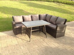 Rackhams High Back Grey Mixed Outdoor garden furniture Rattan Corner Sofa Dining Set Table 6 Seater right corner - thumbnail 1