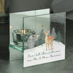Rackhams Personalised Christmas Deer Glass Tea Light Candle Holder - thumbnail 4