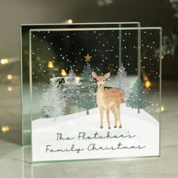 Rackhams Personalised Christmas Deer Glass Tea Light Candle Holder - thumbnail 2