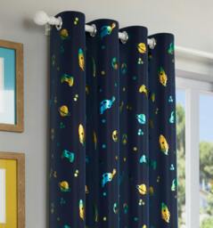 "Rackhams Kids Blue Space and Football Thermal Room Darkening Eyelet Curtain - For Childrens Bedroom - Blue - 72"" (183cm) - 46"" (117cm)" - thumbnail 2