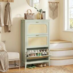 Rackhams Boho Slim Shoe Cabinet with Rattan Doors, Green - 14 Pairs - thumbnail 6