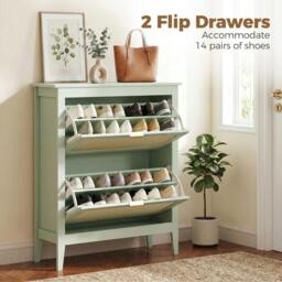Rackhams Boho Slim Shoe Cabinet with Rattan Doors, Green - 14 Pairs - thumbnail 5