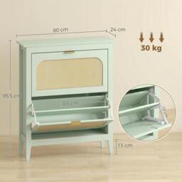Rackhams Boho Slim Shoe Cabinet with Rattan Doors, Green - 14 Pairs - thumbnail 3