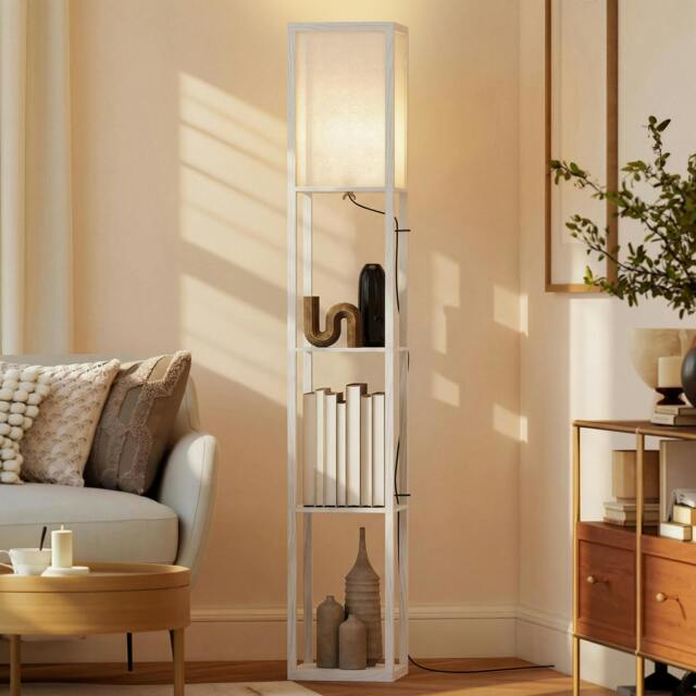 Rackhams Floor Lamp Reading Lamp with 3-Tier Storage Shelf White - image 1
