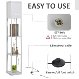 Rackhams Floor Lamp Reading Lamp with 3-Tier Storage Shelf White - thumbnail 6