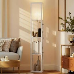 Rackhams Floor Lamp Reading Lamp with 3-Tier Storage Shelf White - thumbnail 1
