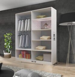 Rackhams Stylish Bedroom Sliding Wardrobe - comes in White/Grey/Black/Oak and Width 150cm/180cm/203cm/250cm - 150cm - White - thumbnail 5