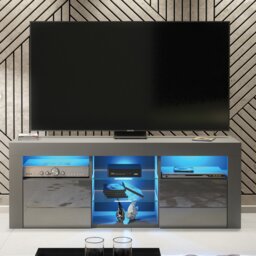 Rackhams Stylish Modern 145cm TV Unit with Grey Gloss Doors, and Free LED - 145 cm - 1 - Dark Grey Matt Body & Dark Grey Gloss Doors - thumbnail 2