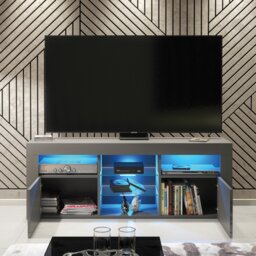 Rackhams Stylish Modern 145cm TV Unit with Grey Gloss Doors, and Free LED - 145 cm - 1 - Dark Grey Matt Body & Dark Grey Gloss Doors - thumbnail 3