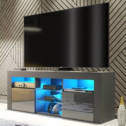 Rackhams Stylish Modern 145cm TV Unit with Grey Gloss Doors, and Free LED - 145 cm - 1 - Dark Grey Matt Body & Dark Grey Gloss Doors
