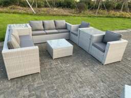 Rackhams Light Grey Outdoor PE Rattan Garden Furniture Set Wicker Sofa Set Square Coffee Table 2 Armchair Side Table - thumbnail 1