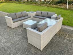 Rackhams Light Grey Outdoor PE Rattan Garden Furniture Set Wicker Sofa Set Square Coffee Table 2 Armchair Side Table - thumbnail 2