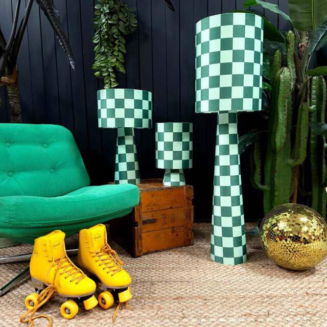 Rackhams Portable Checkerboard Velvet lamps in Apple Sours - Maxi - 112cm Height - Rechargeable LED Bulb - image 1