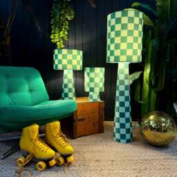 Rackhams Portable Checkerboard Velvet lamps in Apple Sours - Maxi - 112cm Height - Rechargeable LED Bulb - thumbnail 2