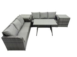 Rackhams Garden Rattan Outdoor Furniture Set 6 Seater with 3 Seater Sofa 2 Side Table Dark Grey - thumbnail 3