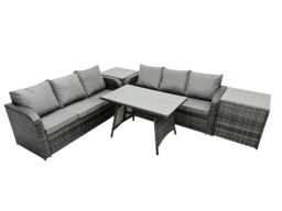 Rackhams Garden Rattan Outdoor Furniture Set 6 Seater with 3 Seater Sofa 2 Side Table Dark Grey - thumbnail 2