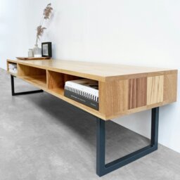 "Rackhams Marston Wide Coffee Table on Minimalist Square Legs - Iroko - 50cm (19.5"") deep - 180cm (71"") wide" - thumbnail 3