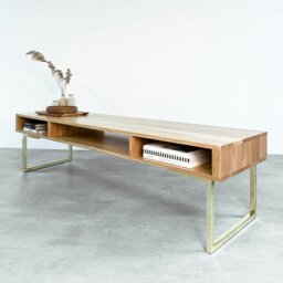 "Rackhams Marston Wide Coffee Table on Minimalist Square Legs - Iroko - 50cm (19.5"") deep - 180cm (71"") wide" - thumbnail 5