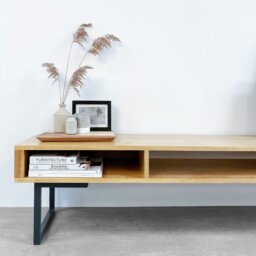 "Rackhams Marston Wide Coffee Table on Minimalist Square Legs - Iroko - 50cm (19.5"") deep - 180cm (71"") wide" - thumbnail 4