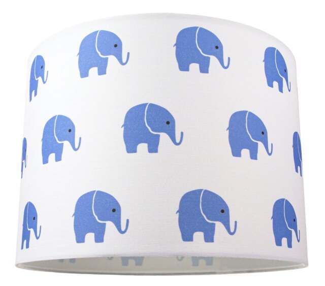 Rackhams Blue Elephants Children's/Kids White Cotton Fabric Bedroom Lamp or Pendant Shade - image 1