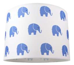 Rackhams Blue Elephants Children's/Kids White Cotton Fabric Bedroom Lamp or Pendant Shade