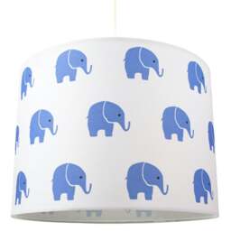 Rackhams Blue Elephants Children's/Kids White Cotton Fabric Bedroom Lamp or Pendant Shade - thumbnail 2